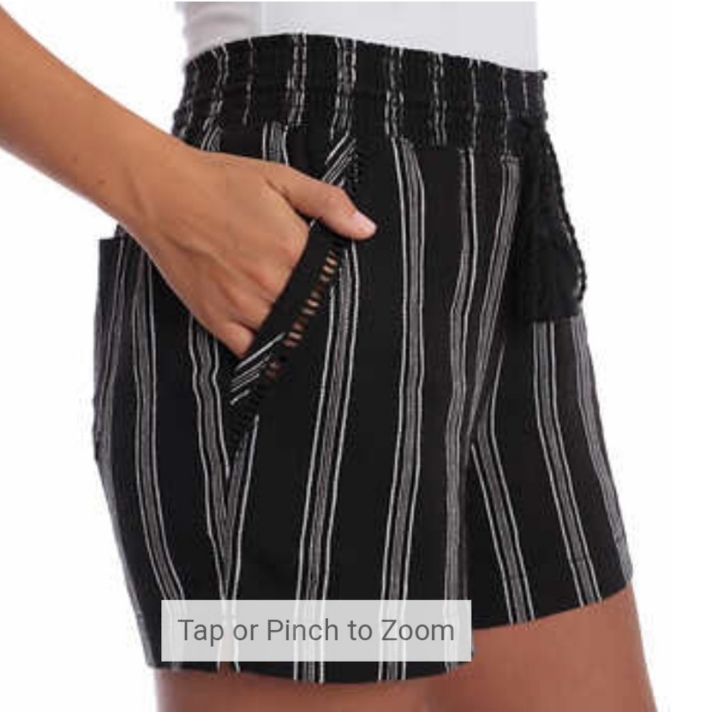 BRIGGS Linen Blend Black & White Striped Shorts
